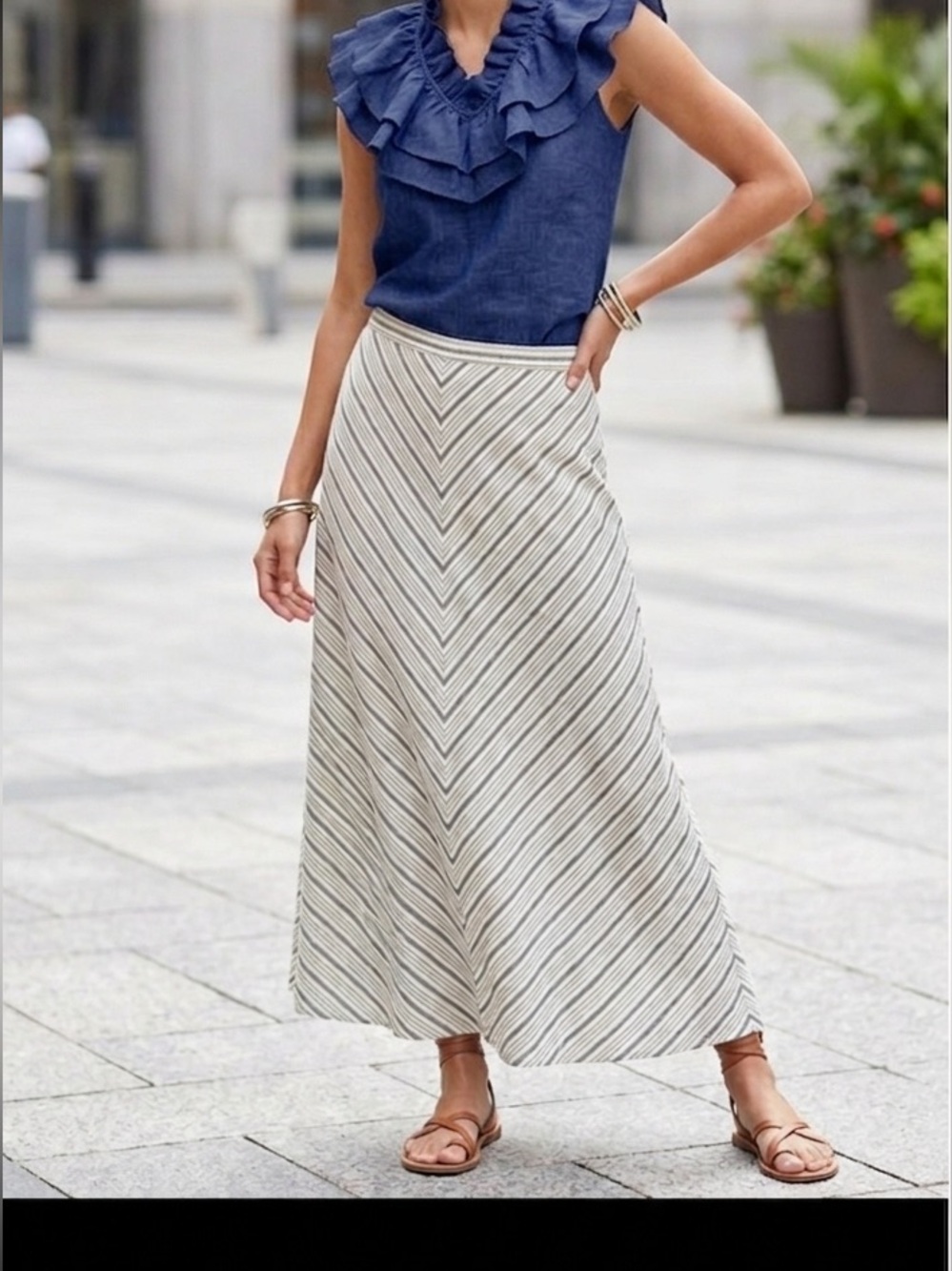 For Cynthia Women’s L Chevron Boho Linen Maxi Skirt Y2K Gilmore Girls
